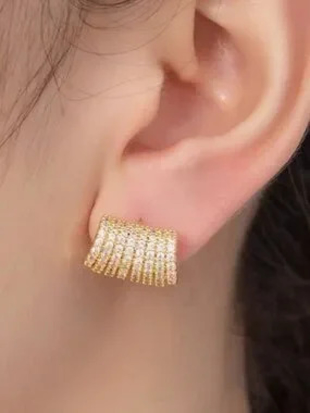 Gold Clear CZ Claw C Hoop Earrings (4470)